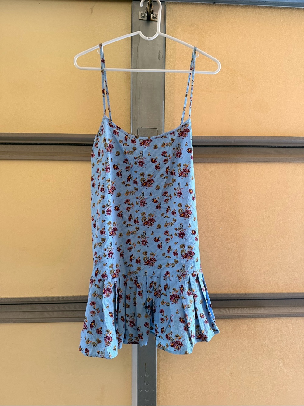Urban Outfitters Light Blue Floral Slip Dress with Ruffle Hem